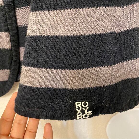 Roxy gray black stripe sweater open front cardigan 100% cotton-XL - Picture 5 of 9